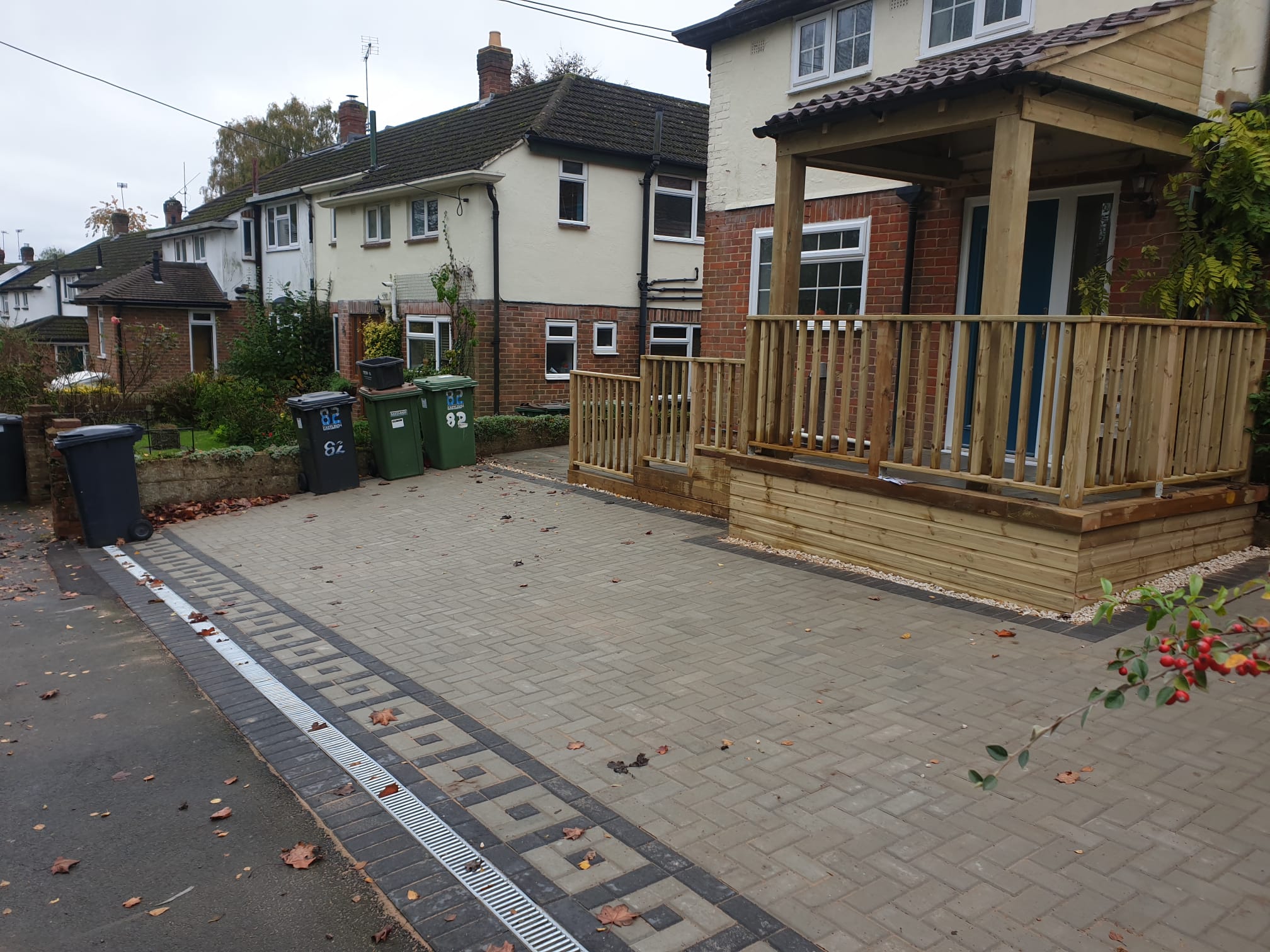 Professional block paving driveway with herringbone pattern